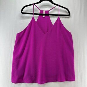 Tyche Tank Top Womens Sz L V-Neck Adjustable Strap Racerback Flowy Cami Fuchsia